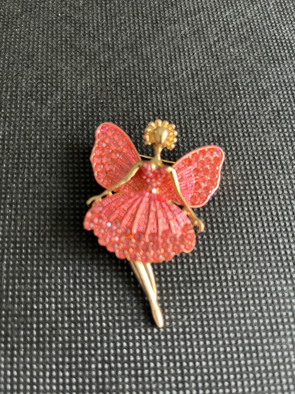 Gold-tone Pink Fairy Brooch with Glitter Enamel